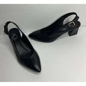 AGL Attilio Giusti Leombruni Slingback Pump Heels Black Leather Women's 39 US 9